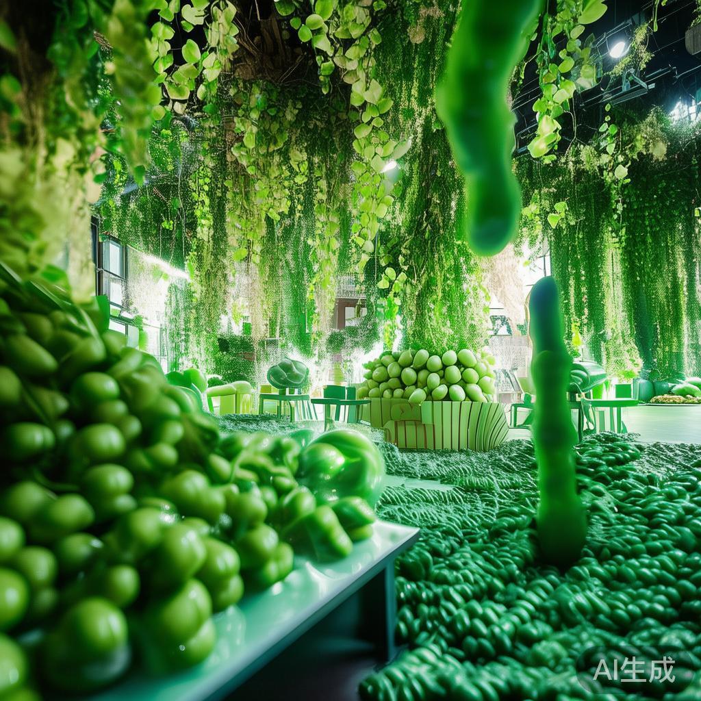 在派对空间的布置上，可以借助绿色的植物、藤条和叶子